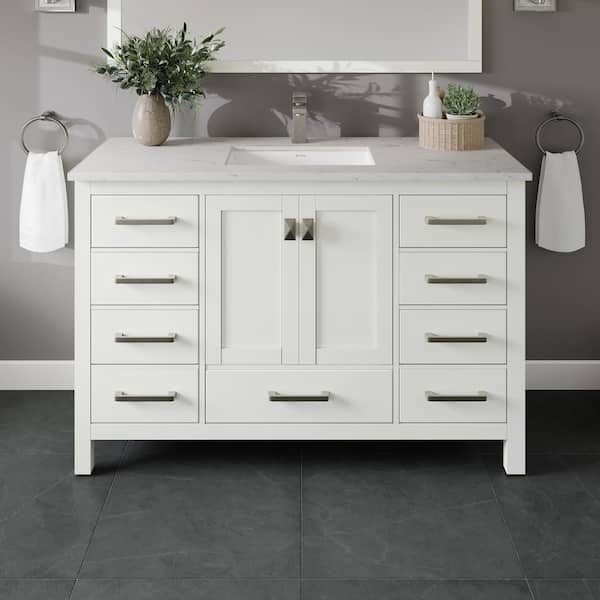London 42 in. Single Sink White Bath Vanity with White Carrara Quartz Top (Assembled)