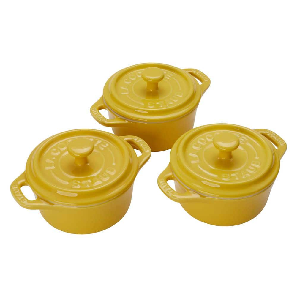staub Ceramic 3 Pieces Mini Round Cocotte Set - Citron 1029591