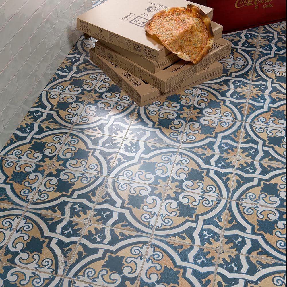 18x18 Teal and Golden-Yellow Ceramic Floor and Wall Tile