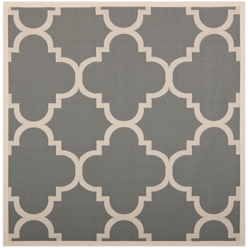Modern Grey/Beige Synthetic 4'x4' Square Indoor/Outdoor Rug