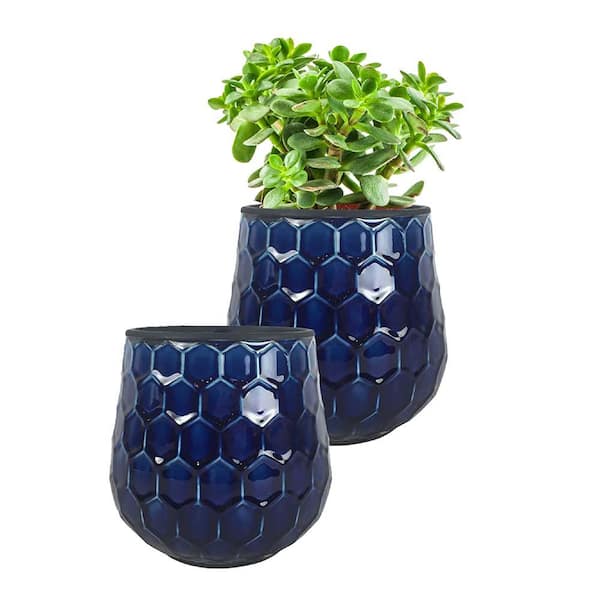 Southern Patio Honeycomb Medium 8 in. Dia 5 qt. Cobalt Blue Ceramic Indoor Pot (2-Pack)