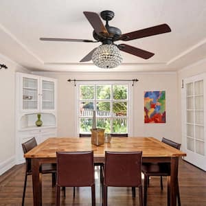 52 in. Indoor Black Crystal Ceiling Fan with 3 Speed Wind 5 Plywood Blades Remote Control Reversible AC Motor