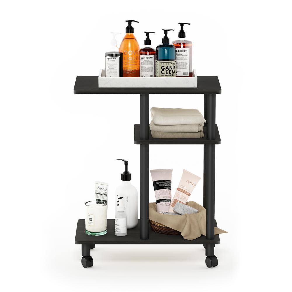 Espresso & Black U-Shape Sofa Side Table with Easy Mobility