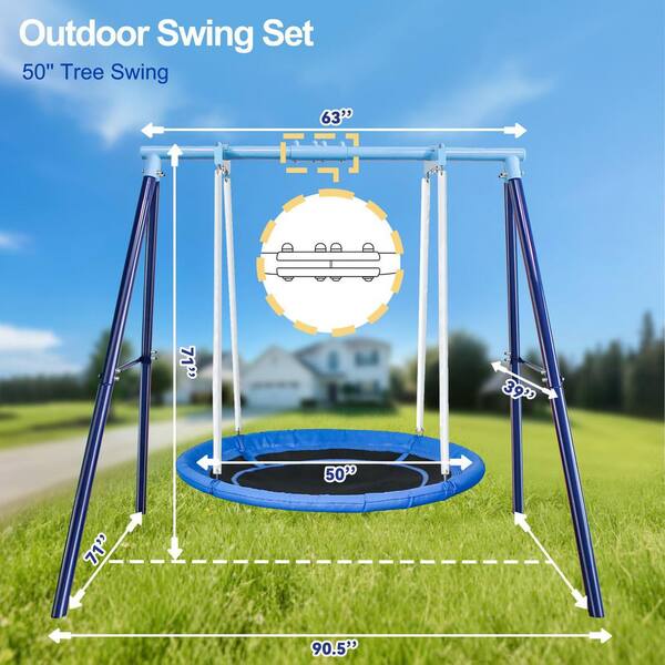 MISOPILY 50 in. Flying Saucer Swing 1-Pack Heavy-Duty Metal Frame