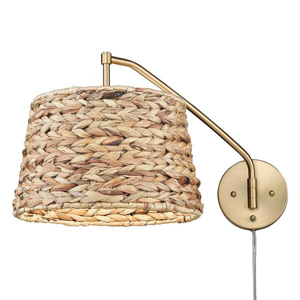 Golden Lighting - Ryleigh 1-Light Swing Arm in Brushed Champagne Bronze with Woven Sweet Grass