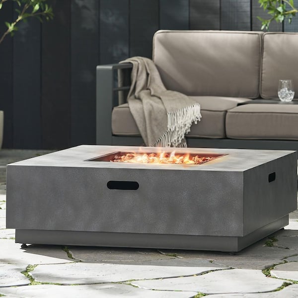 Coporesell 39 in. Stone Gray Square Propane Outdoor Fire Pit