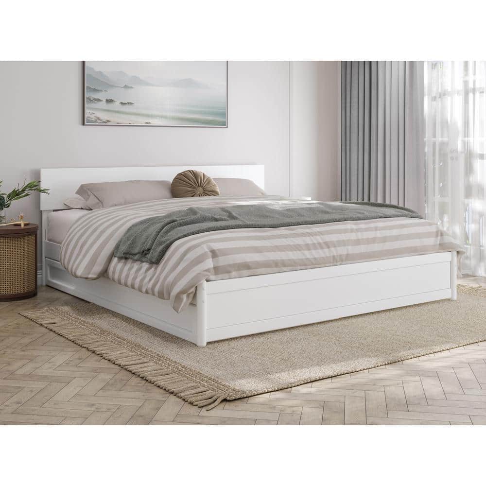 Wesley White King Wood Platform Bed with Twin XL Trundle