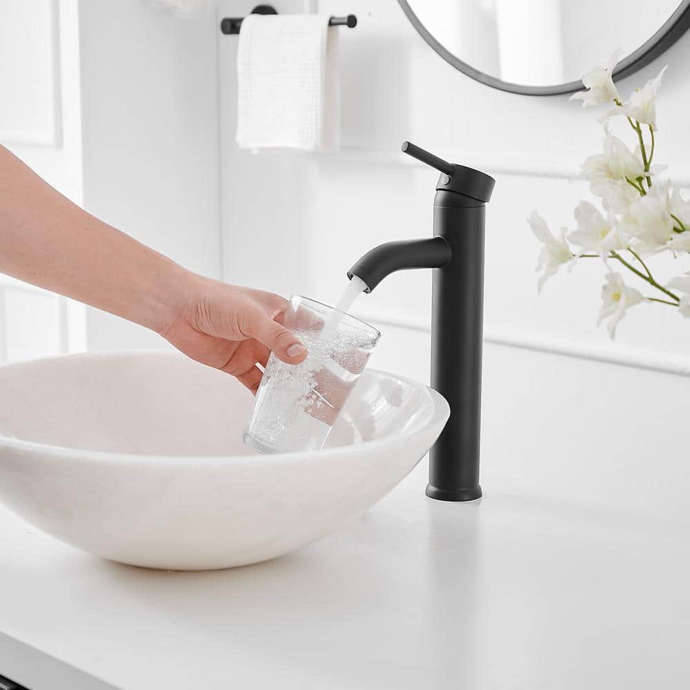 Matte Black Single Handle Vessel Sink Faucet with Drain Assembly