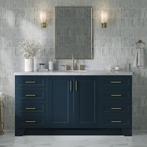 Taylor 67" W x 22" D x 36" H Single Sink Freestanding Bath Vanity in Midnight Blue with Carrara White Marble Top
