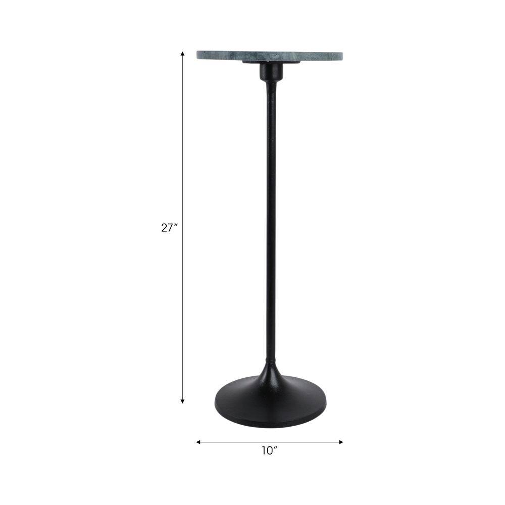 10 in. Green Round Marble Top End Table with Metal Base - thumbnail 2