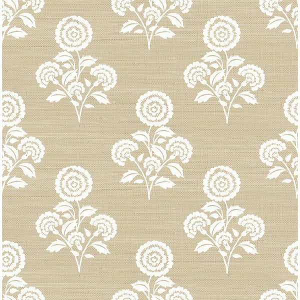 SOCIETY SOCIAL Flourish Block Print Brown Wheat Faux Grasscloth Peel and Stick Wallpaper Sample