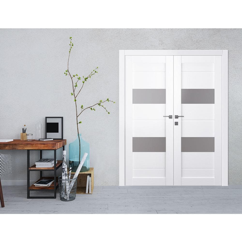 Bianco Noble Pine Composite Prehung French Door with Frosted Glass