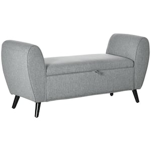 55 in. W x 19.25 in. D x 26.75 in. H Modern Light Grey Storage Bench with Arms
