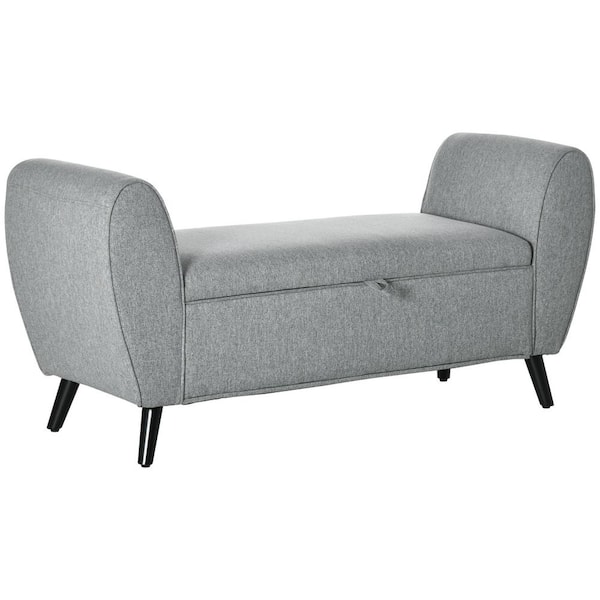 HOMCOM 55 in. W x 19.25 in. D x 26.75 in. H Modern Light Grey Storage Bench with Arms
