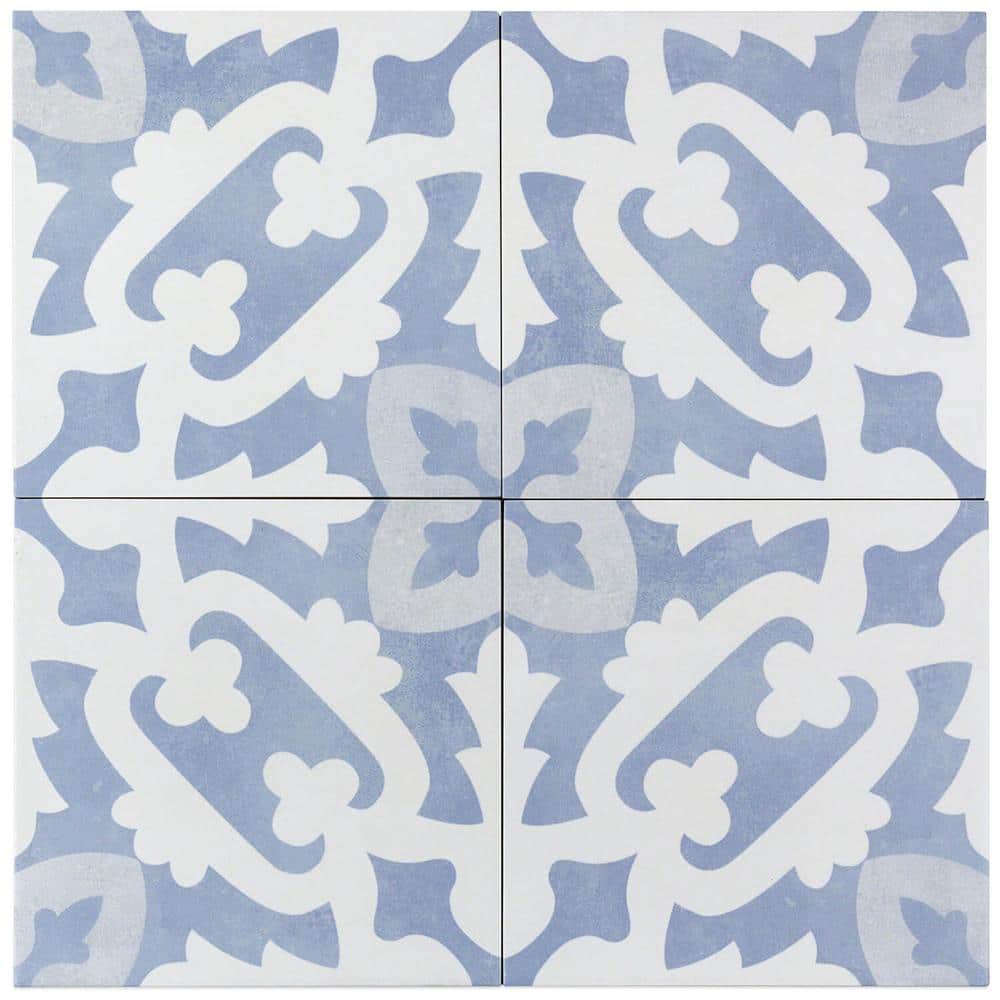 Anabella 9" x 9" Blue and White Porcelain Patterned Tile