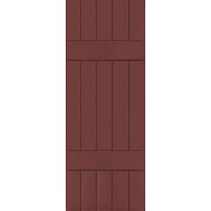 18 in. x 27 in. Exterior Real Wood Sapele Mahogany Board and Batten Shutters Pair Cottage Red