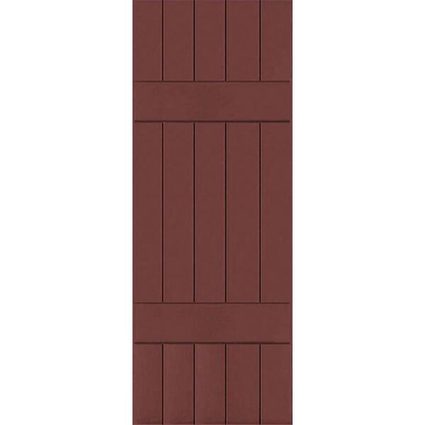 Ekena Millwork 18 in. x 29 in. Exterior Real Wood Pine Board and Batten Shutters Pair Cottage Red