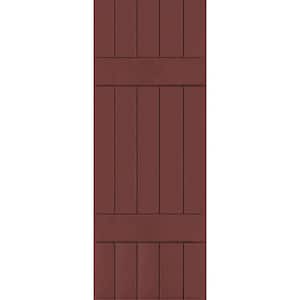18 in. x 32 in. Exterior Real Wood Pine Board and Batten Shutters Pair Cottage Red