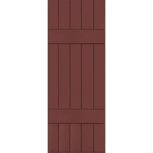 Ekena Millwork 18" x 52" Exterior Five Board (2 Batten) Real Wood Cedar Board-n-Batten Shutters (Per Pair), Cottage Red