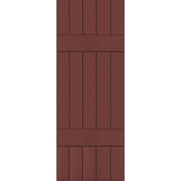 Ekena Millwork 18 in. x 69 in. Exterior Real Wood Pine Board and Batten Shutters Pair Cottage Red