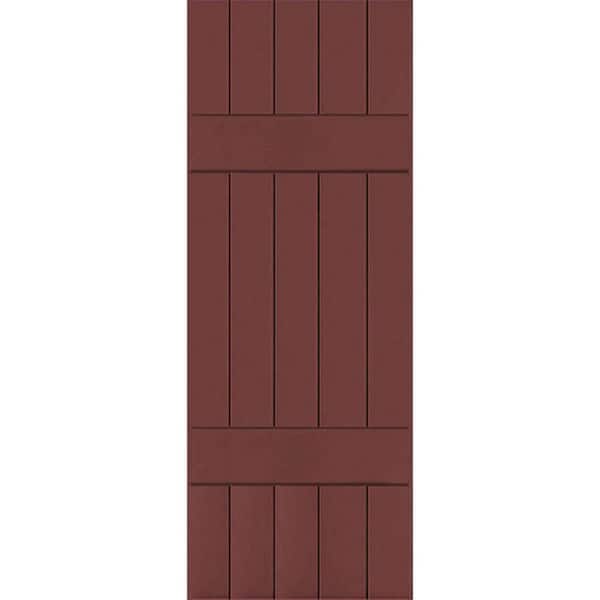 Ekena Millwork 18" x 79" Exterior Five Board (2 Batten) Real Wood Cedar Board-n-Batten Shutters (Per Pair), Cottage Red