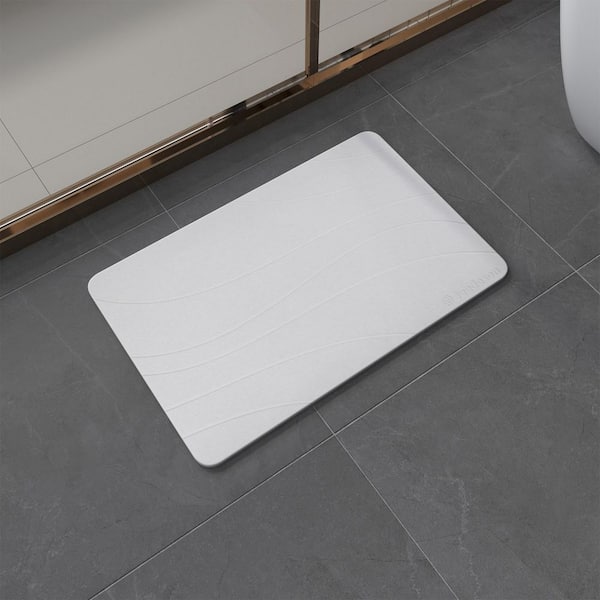 15.35 in. x 23.62 in. Diatomaceous Earth Bath Mat, Super Absorbent Non-Slip Diatomite Stone Bath Mat, Grayish White
