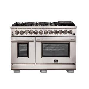 Capriasca 48 in Freestanding French Door Dual Fuel Range with 8 Burners in Stainless Steel
