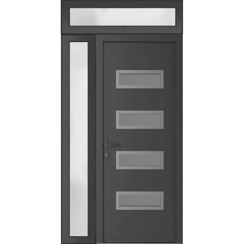 52 in. x 94 in. Right-hand/Inswing Mirrored Glass Antracite Grey Steel Prehung Front Door with Hardware price history on PriceWatchPro