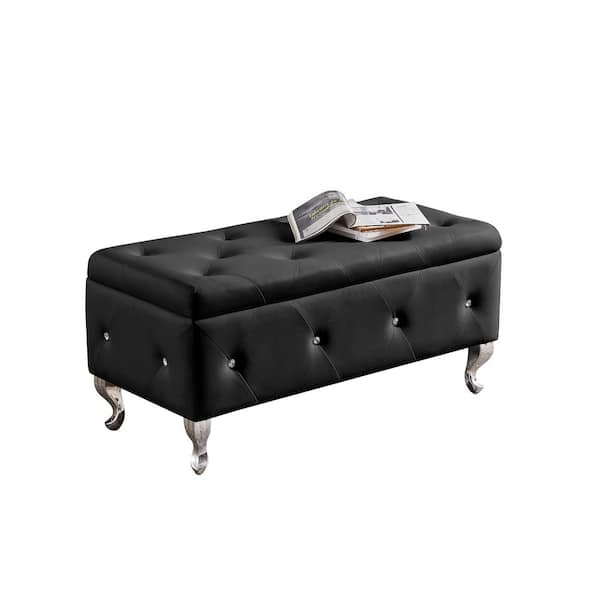 Black Dining Bench 38 in. Bedroom Storage Bench C W135959020