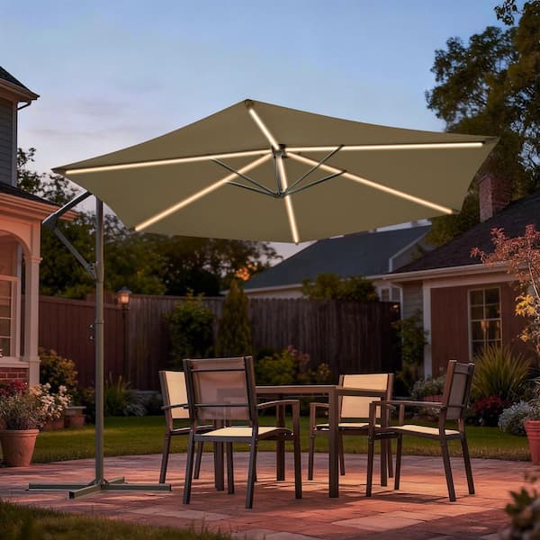 home depot solar patio umbrella Sunnydaze 10-Foot Offset with Lights, Cherry The growing popularity of cantilever umbrellas due to their adaptability and distinctive looks make them a perfect choice for anyone who wants a premium shade product with maximum usefulness Sonkuki 10 ft. Offset Patio