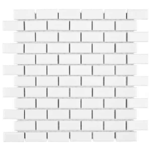 Merola Tile Hudson Subway White 11-7/8 in. x 12 in. Porcelain Mosaic Tile (10.1 sq. ft./Case)