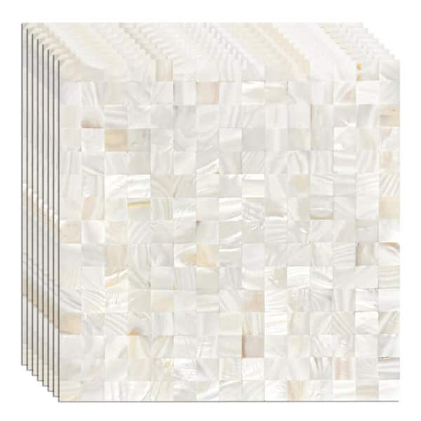 11.8in. x 11.8in. Natural White Seashell Tiles for Kitchen Backsplash, Mother of Pearl Mosaic Tiles (9.6 sq.ft./Box)