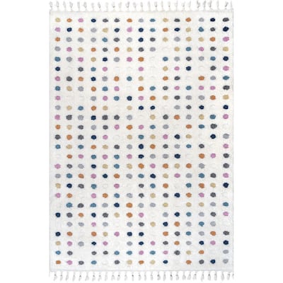 Behati High-Low Polka Dot Tassel Beige 5 ft. 3 in. x 7 ft. 6 in. Indoor Area Rug