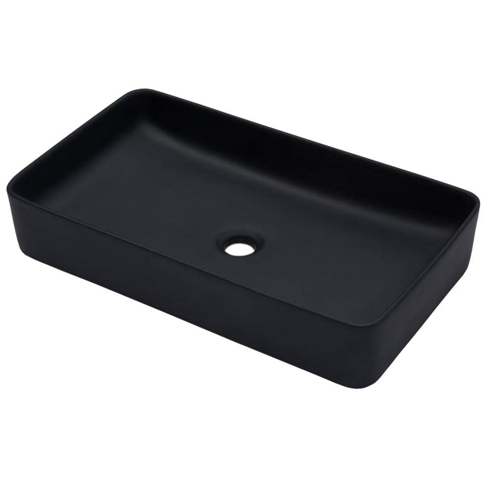 Sarlai 24 in. Bathroom Sink Matte Black Ceramic Rectangular Vessel Sink ...