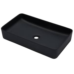 24 in. Bathroom Sink Matte Black Ceramic Rectangular Vessel Sink without Faucet