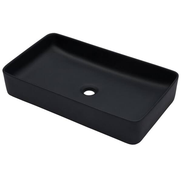 Sarlai 24 in. Bathroom Sink Matte Black Ceramic Rectangular Vessel Sink without Faucet