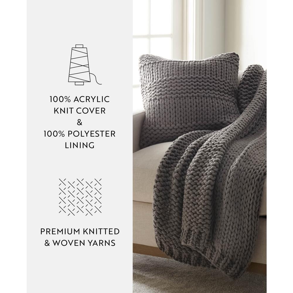 Gray Chunky Knit Acrylic Square Throw Pillow Set
