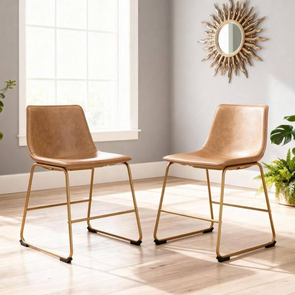 Lexadine Light Brown/Gold Faux Leather Cushioned Side Chair (Set of 2)