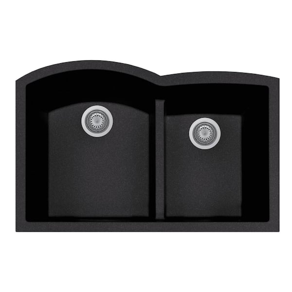 HOUZER Houzer Quartztone 33 in. Midnite Granite Composite Undermount 60/40 Double Bowl Kitchen Sink - P-175U MIDNITE