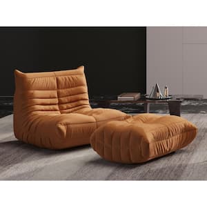 Teddy Velvet Bean Bag Lazy Sofa Recliner with Ottoman in Brown
