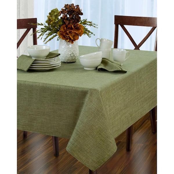 Elrene 60 in. W x 84 in. L Oblong Green Elrene Pennington Damask Fabric Tablecloth