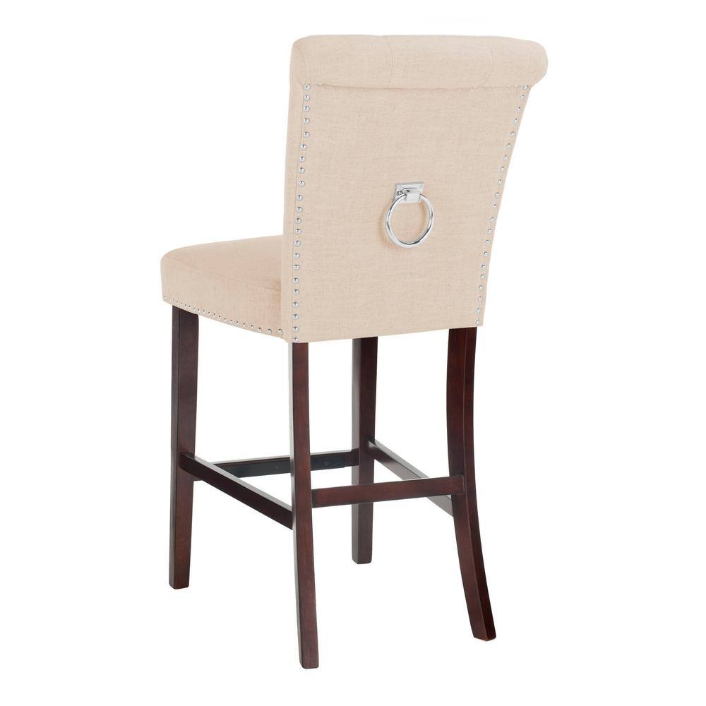 Transitional Plush Beige Linen 45" Bar Stool with Chrome Accents, Set of 2