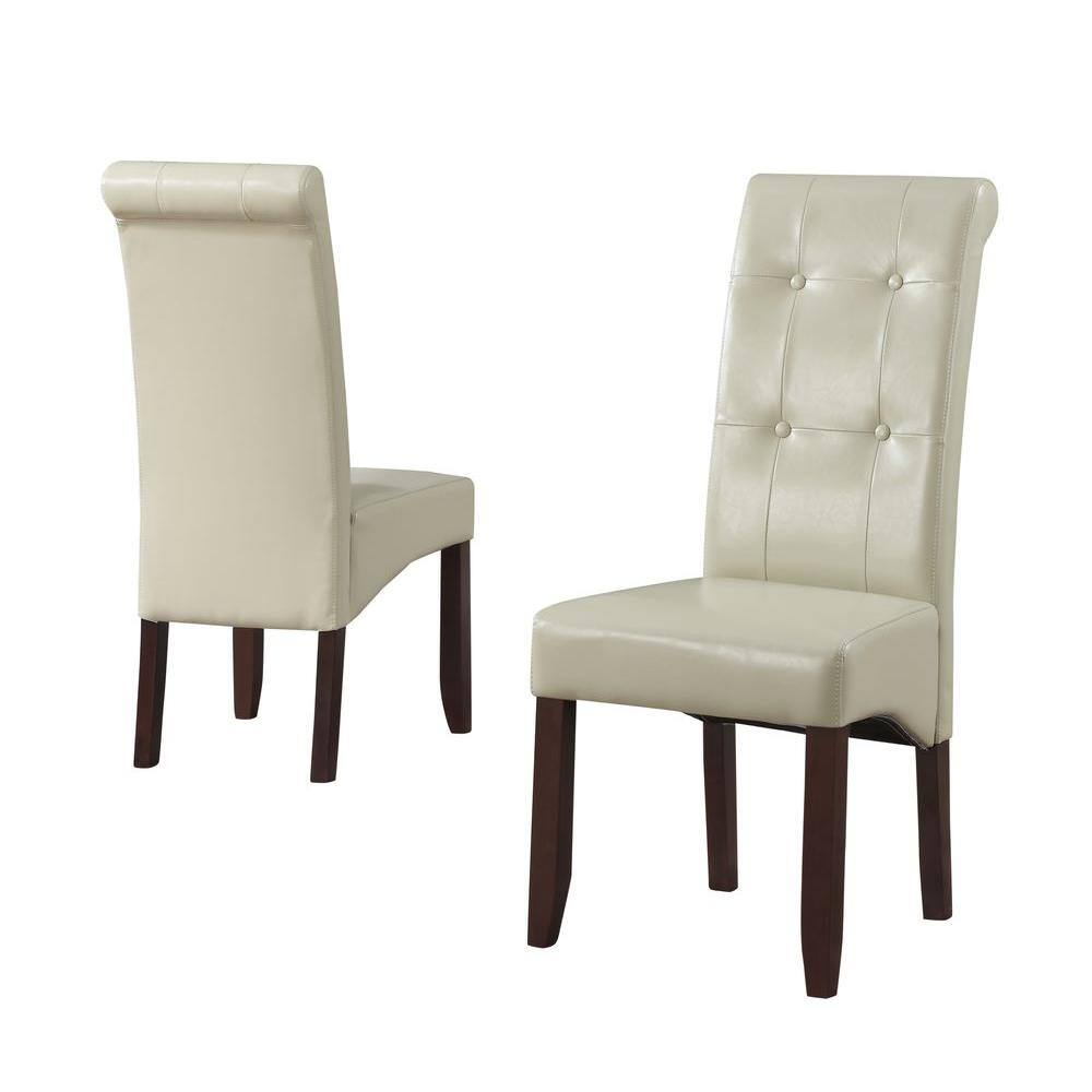 Satin Cream Faux Leather Upholstered Parsons Side Chair, High Back