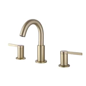 8 in. Widespread Double Handle Bathroom Faucet with Swivel Spout 3 Hole Brass Bathroom Basin Faucets in Brushed Gold