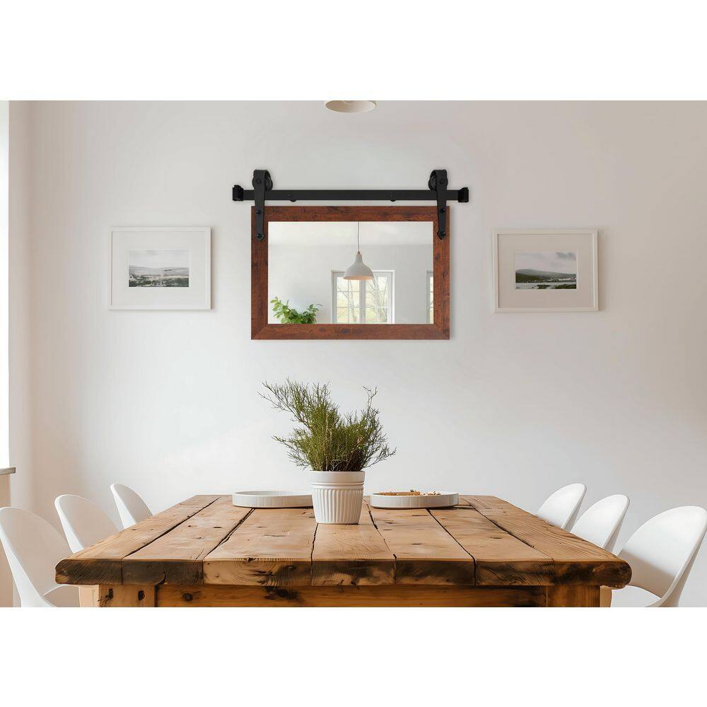 (33 in. W x 26 in. H) Dark Brown Modern Rustic Vertical Mirror with Steel Barn Door Rail price history on PriceWatchPro