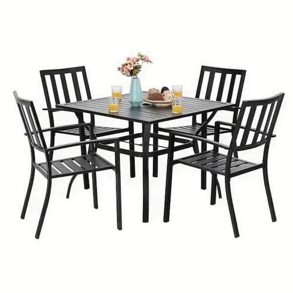 Amagenix 5-Piece Outdoor Dining Steel Patio Furniture 37 in. Square Patio Table, 1.57 in. Parachute Hole