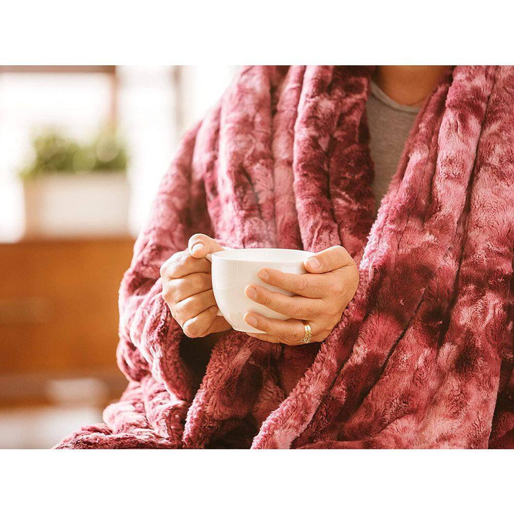 Dark Rose Faux Fur Reversible Sherpa Throw Blanket