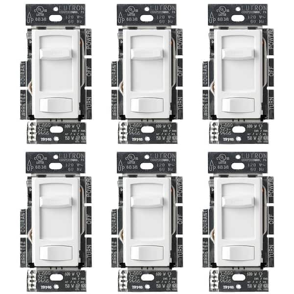 Lutron Skylark Contour LED+ Dimmer Switch for Dimmable LED, Halogen and Incandescent Bulbs Single-Pole or 3-Way, White (6-Pack)
