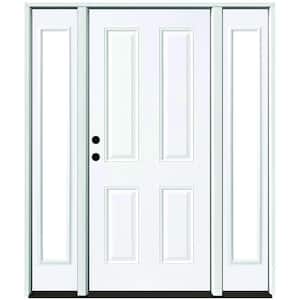 60 in. x 80 in. Element Series 4-Panel Primed White Right-Hand Steel Prehung Front Door w/ 10 in. Clear Glass Sidelites