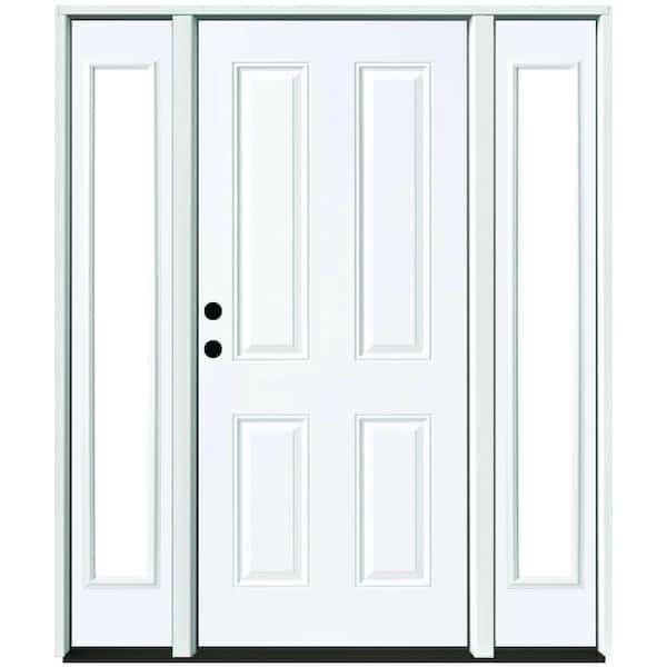 Steves & Sons 64 in. x 80 in. Element Series 4-Panel White Primed Right-Hand Steel Prehung Front Door w/ 12 in. Clear Glass Sidelites